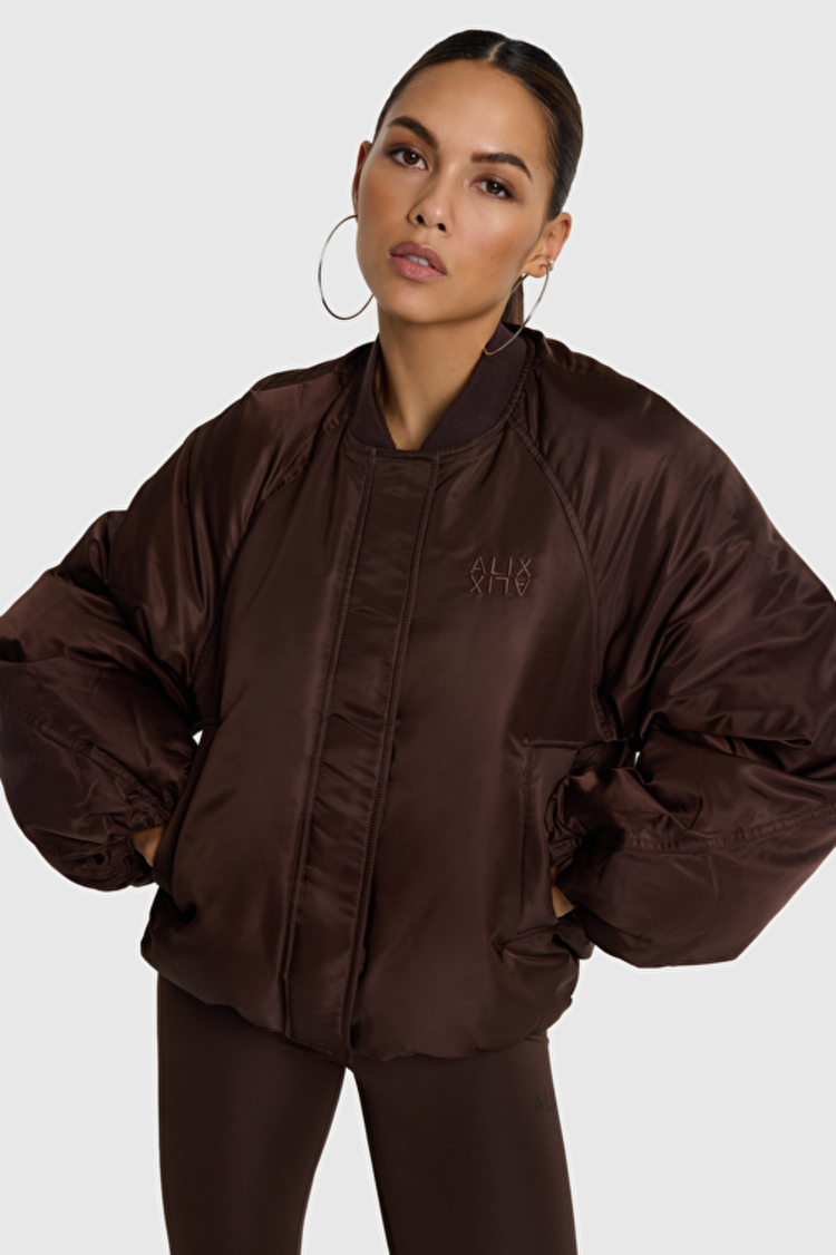 Alix The Label Ladies Woven Nylon Jacket Deep Brown