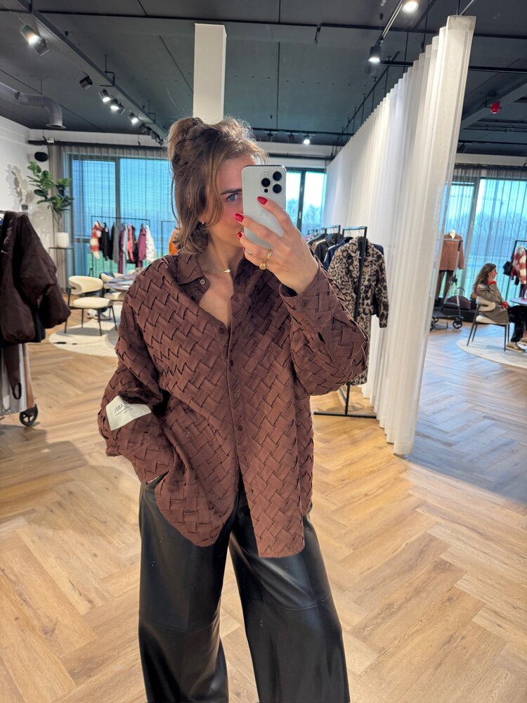 Alix The Label Ladies Woven Pleated Blouse Warm Brown