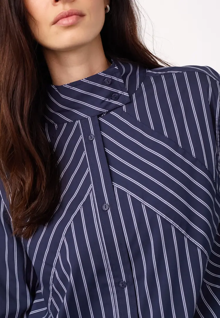 Co'Couture SomoCC Stripe Funnel Neck Shirt Navy