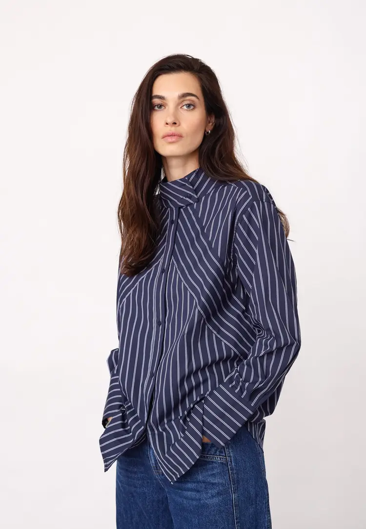 Co'Couture SomoCC Stripe Funnel Neck Shirt Navy