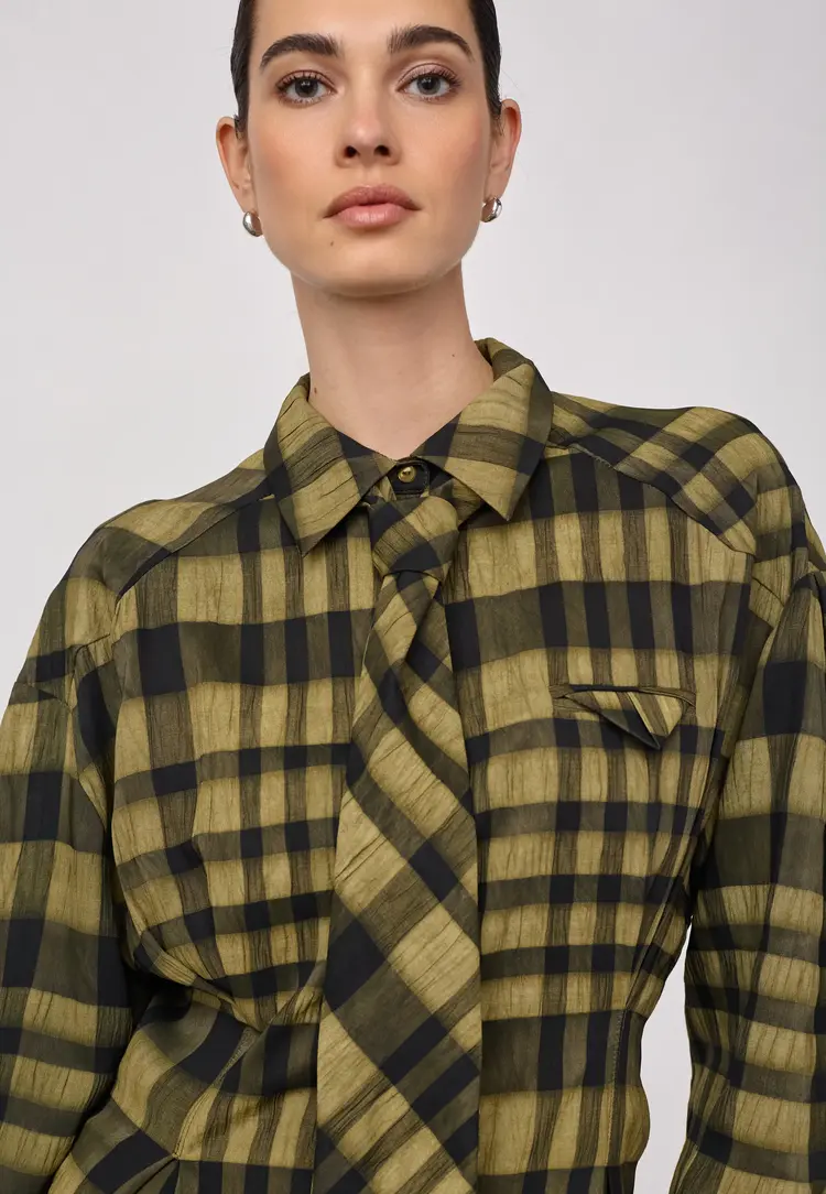 Co'Couture KyelCC Check Tie Pleat Shirt Army