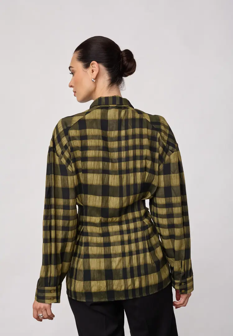 Co'Couture KyelCC Check Tie Pleat Shirt Army