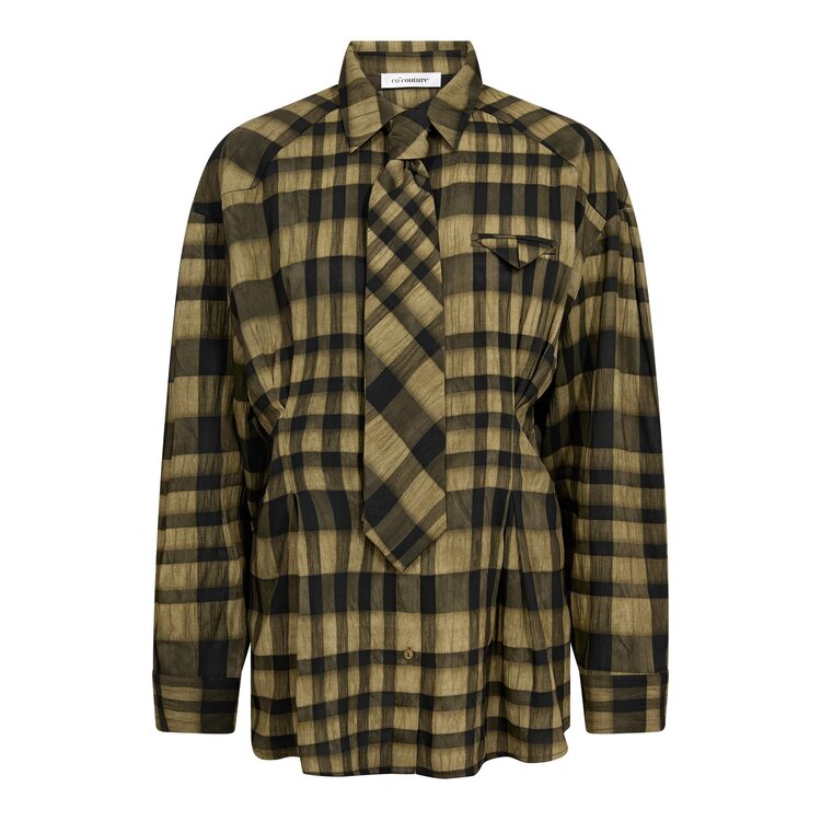 Co'Couture KyelCC Check Tie Pleat Shirt Army