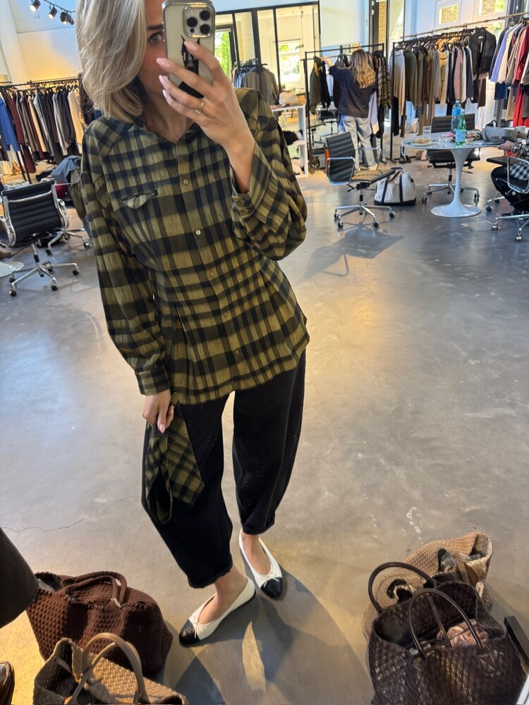 Co'Couture KyelCC Check Tie Pleat Shirt Army