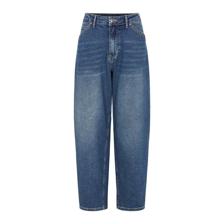 Soft Rebels Amelie Cropped Barrel Jeans Mid Waisted Blue Denim