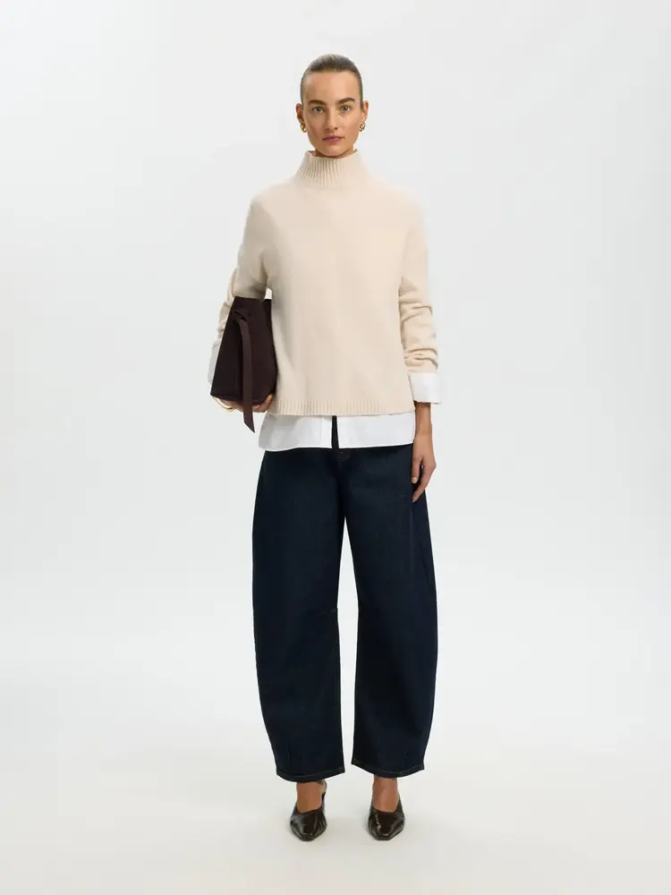 Selected Femme Cille Cashmere Blend High Neck Noos Snow White