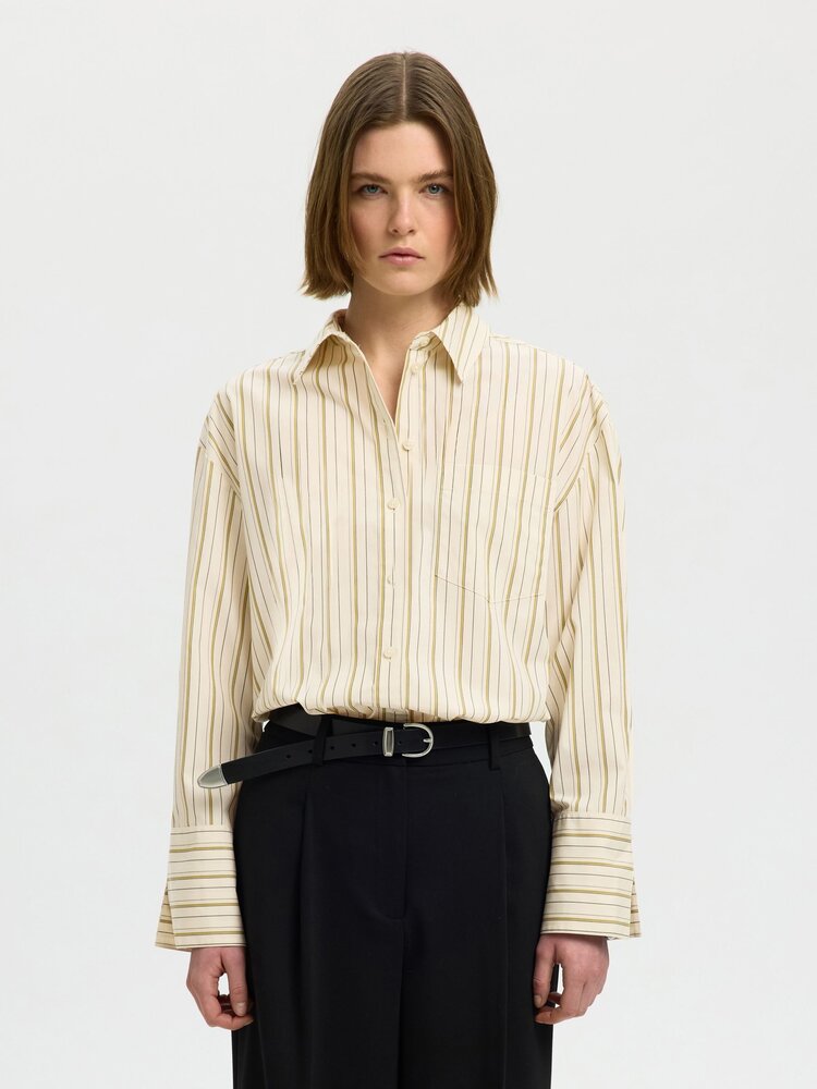 Selected Femme Dannie LS Stripe Oversize Shirt Noos Birch Multi