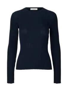 Selected Femme Toledo LS Knit Structure O Neck Dark Sapphire