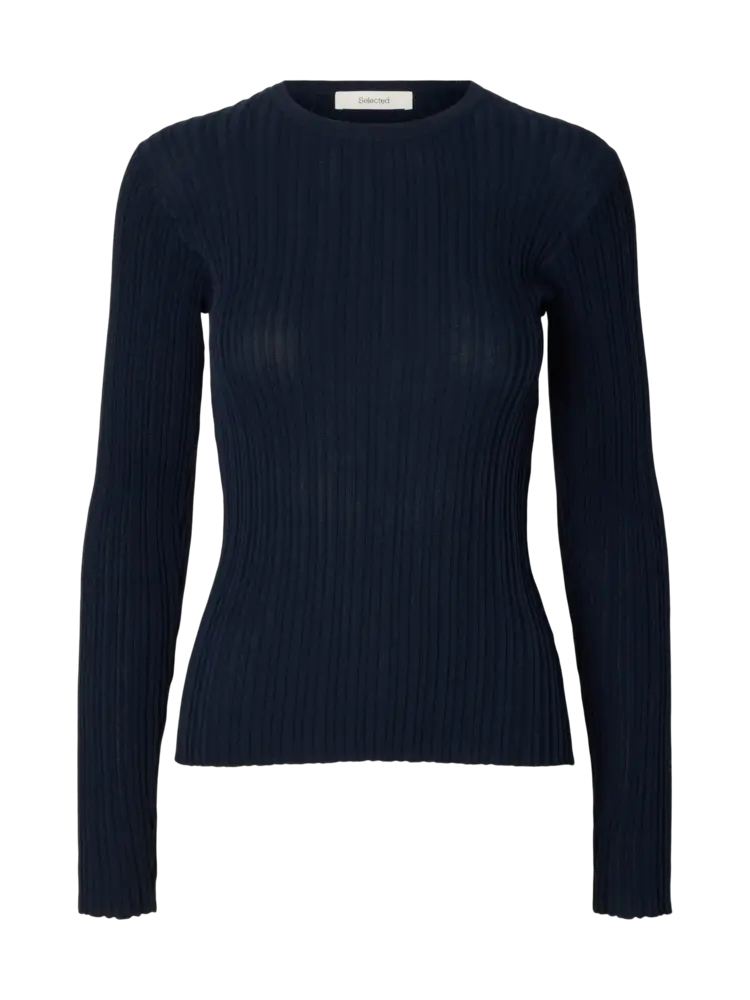 Selected Femme Toledo LS Knit Structure O Neck Dark Sapphire