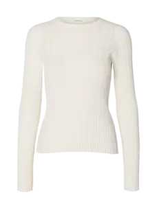 Selected Femme Toledo LS Knit Structure O Neck Snow White