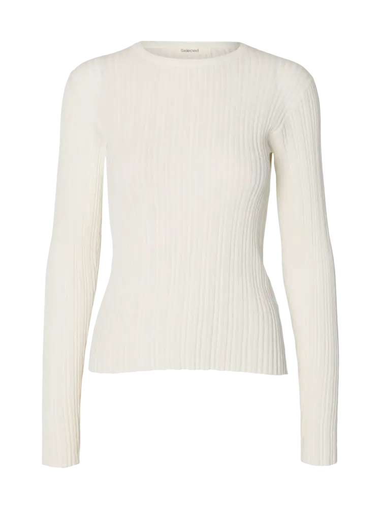 Selected Femme Toledo LS Knit Structure O Neck Snow White