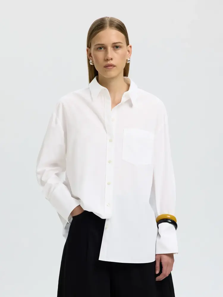 Selected Femme Dannie LS Oversized Shirt Noos Bright White