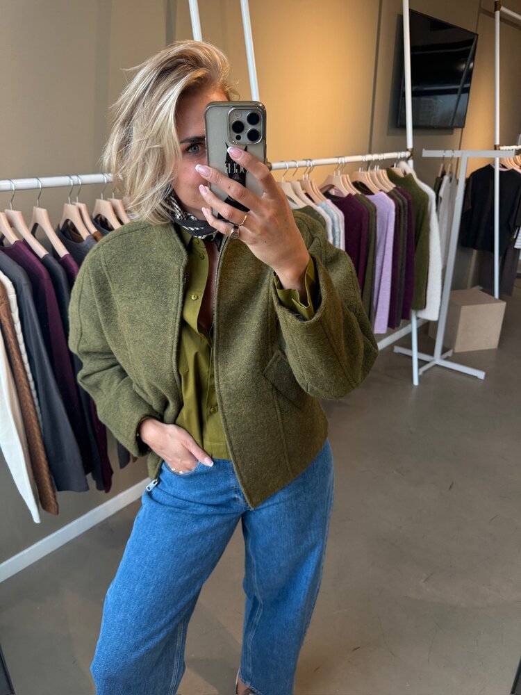 Selected Femme Wastha LS Cropped Boxy Shirt Noos Fir Green