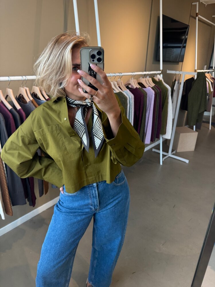 Selected Femme Wastha LS Cropped Boxy Shirt Noos Fir Green