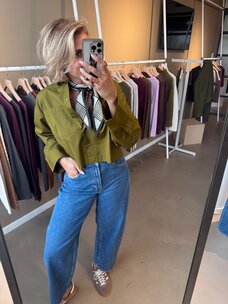 Selected Femme Wastha LS Cropped Boxy Shirt Noos Fir Green