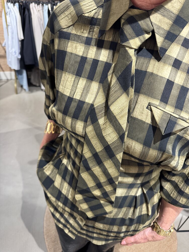 Co'Couture KyelCC Check Tie Pleat Shirt Army
