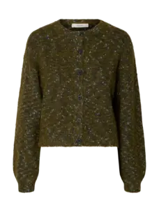 Selected Femme Kat LS Knit Short. cardigan Fir Green/Navy And L