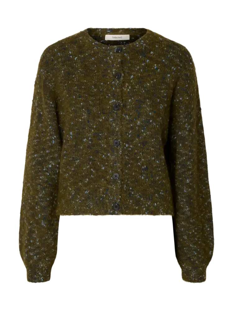 Selected Femme Kat LS Knit Short. cardigan Fir Green/Navy And L