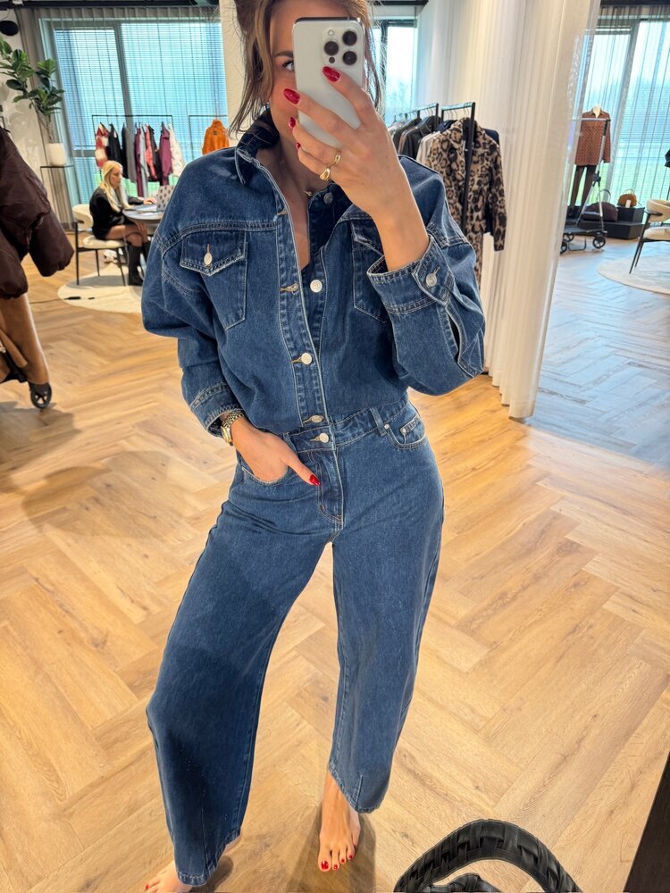 Alix The Label Ladies Woven Denim Jumpsuit Mid Denim Blue