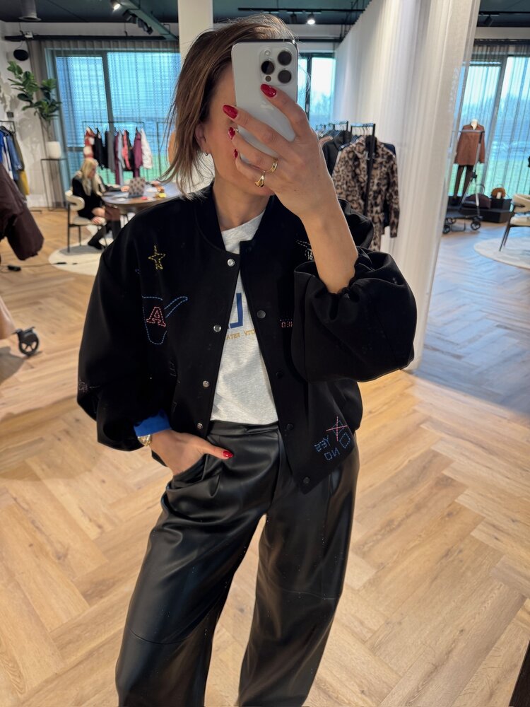 Alix The Label Ladies Woven Artwork Bomber Black