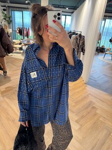 Alix The Label Ladies Woven Studded Check Blouse Dress Dark Blue