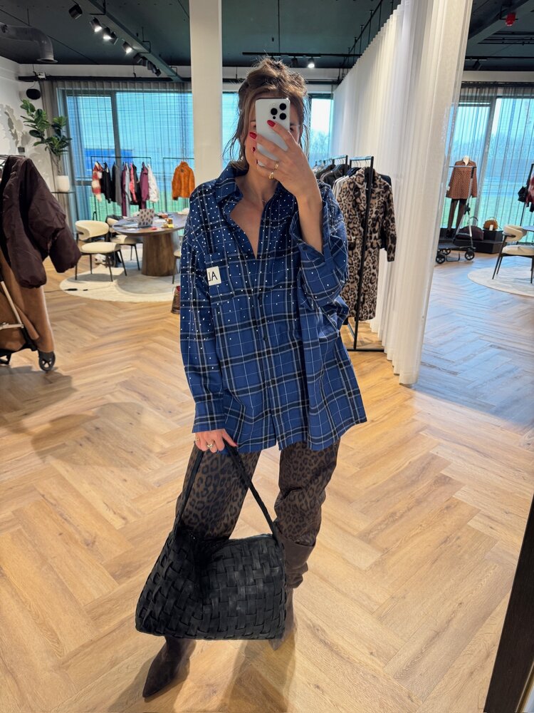 Alix The Label Ladies Woven Studded Check Blouse Dress Dark Blue