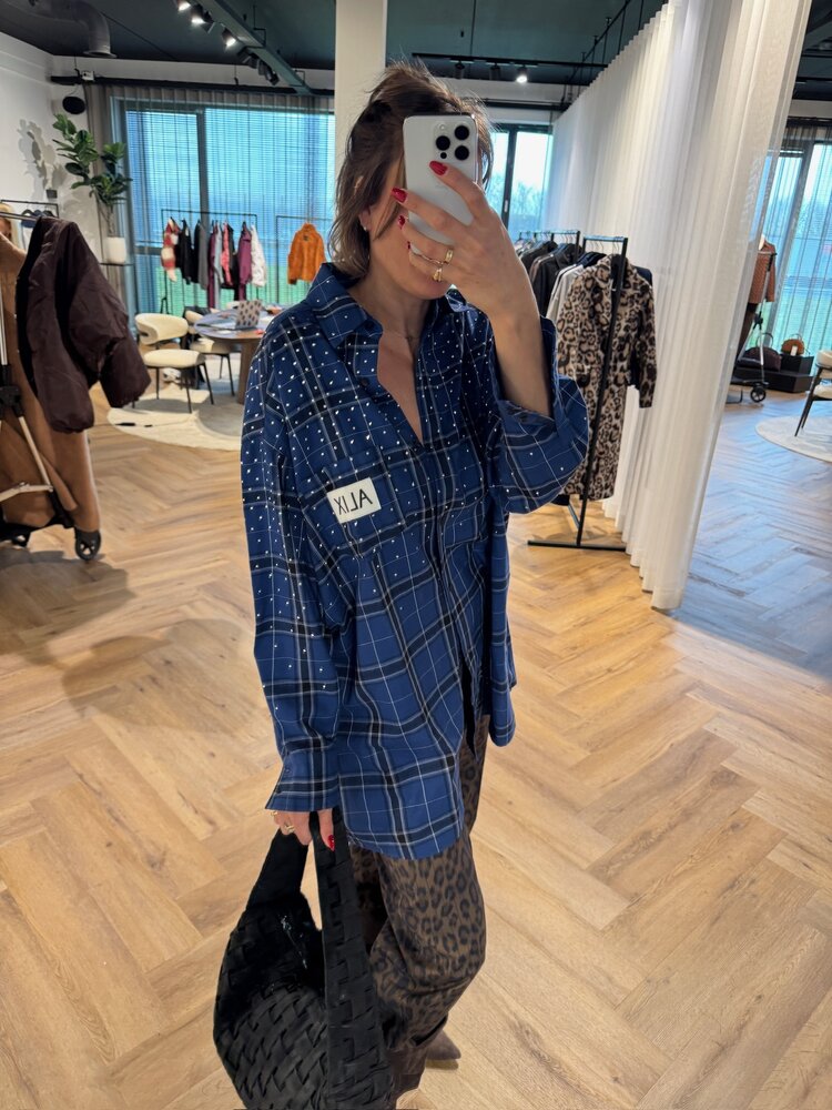 Alix The Label Ladies Woven Studded Check Blouse Dress Dark Blue
