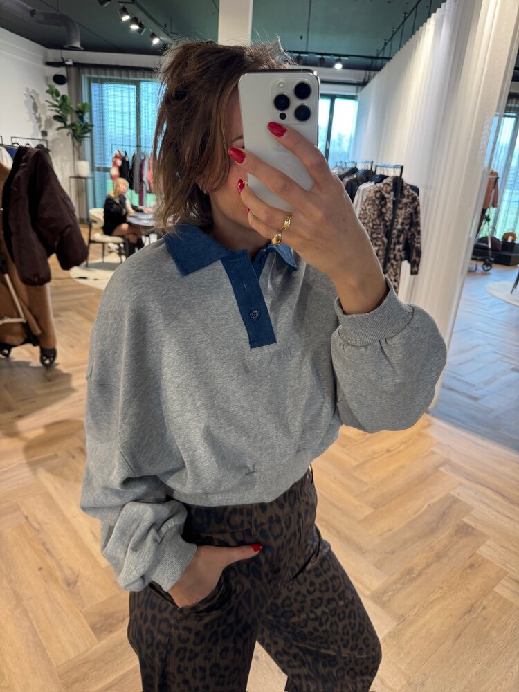 Alix The Label Ladies Knitted Polo Sweater Soft Grey Melange