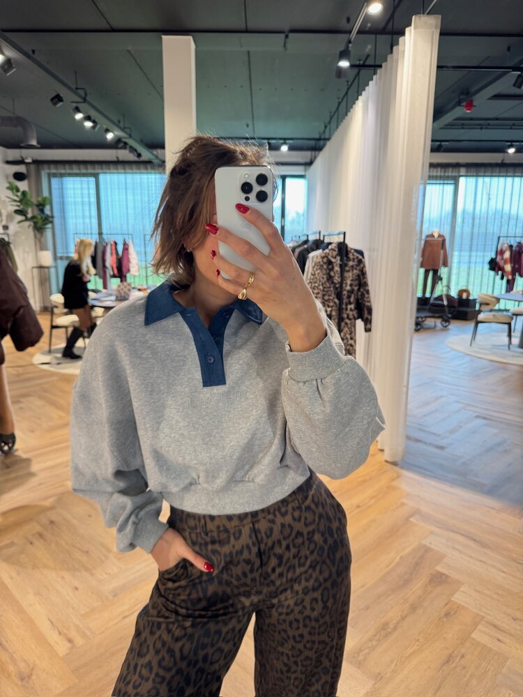 Alix The Label Ladies Knitted Polo Sweater Soft Grey Melange