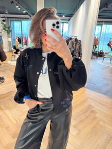 Alix The Label Ladies Woven Artwork Bomber Black