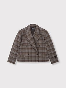 Alix The Label Ladies Woven Cropped Check Blazer Warm Brown