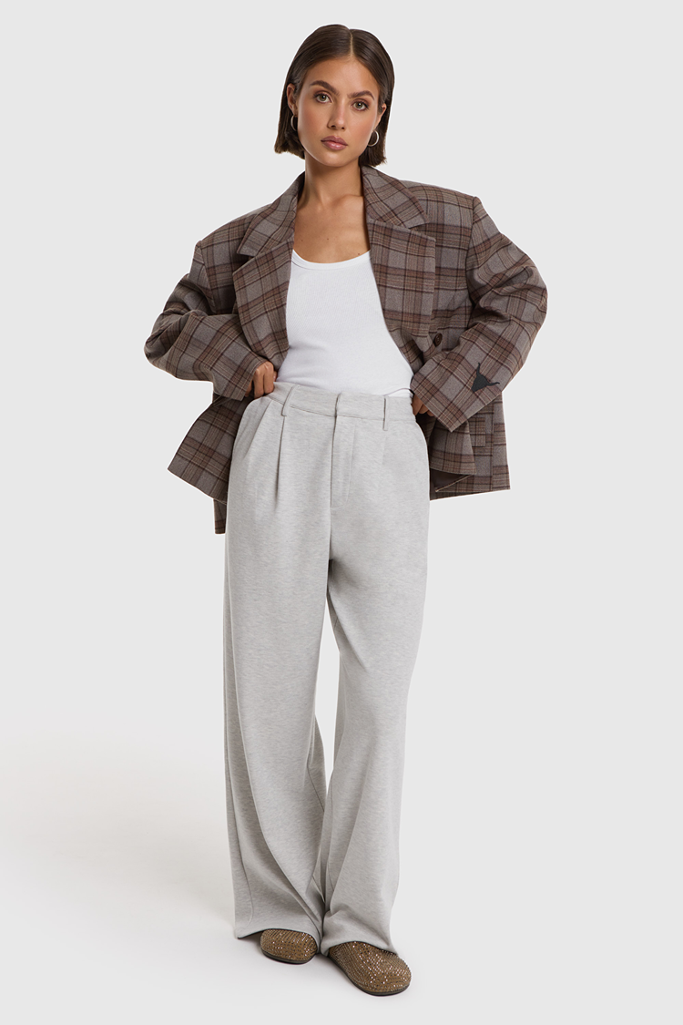 Alix The Label Ladies Woven Cropped Check Blazer Warm Brown