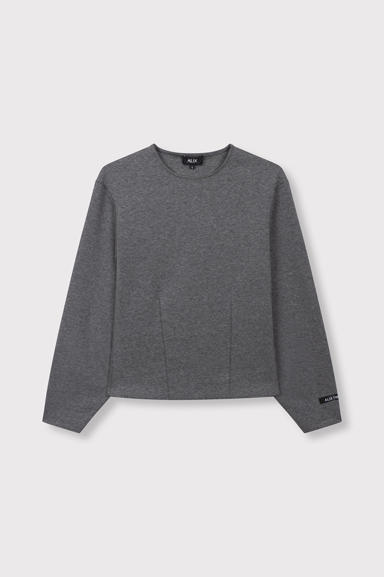 Alix The Label Ladies Knitted Fitted Balloon Sleeve Top Antracite Melange