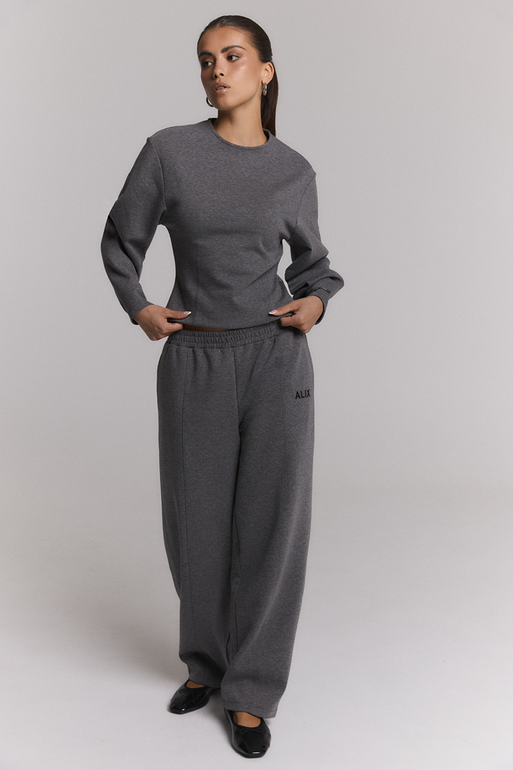Alix The Label Ladies Knitted Fitted Balloon Sleeve Top Antracite Melange