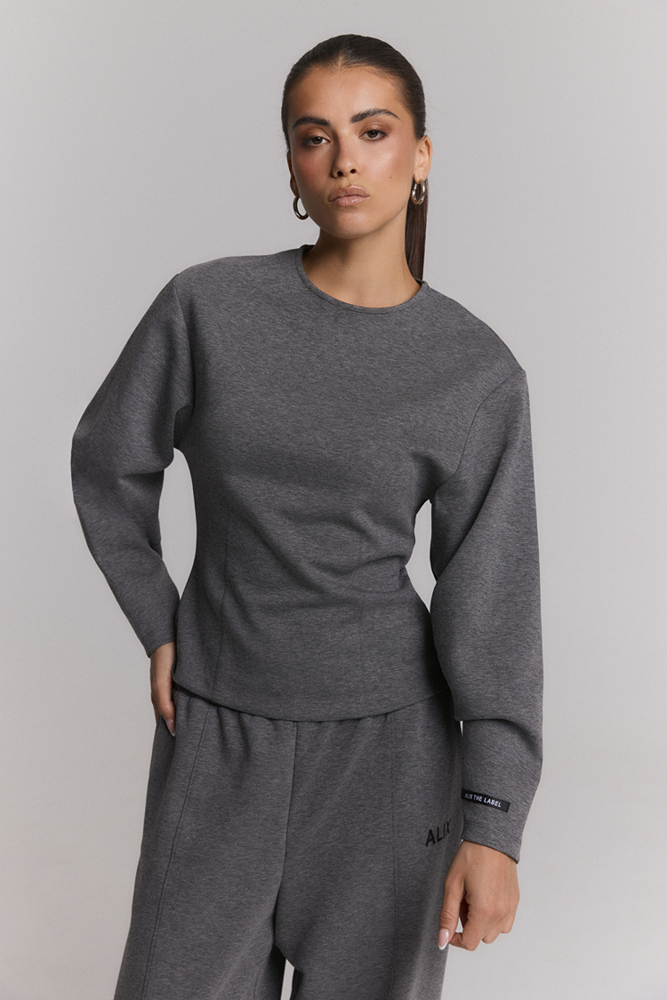 Alix The Label Ladies Knitted Barrel Pants Antracite Melange