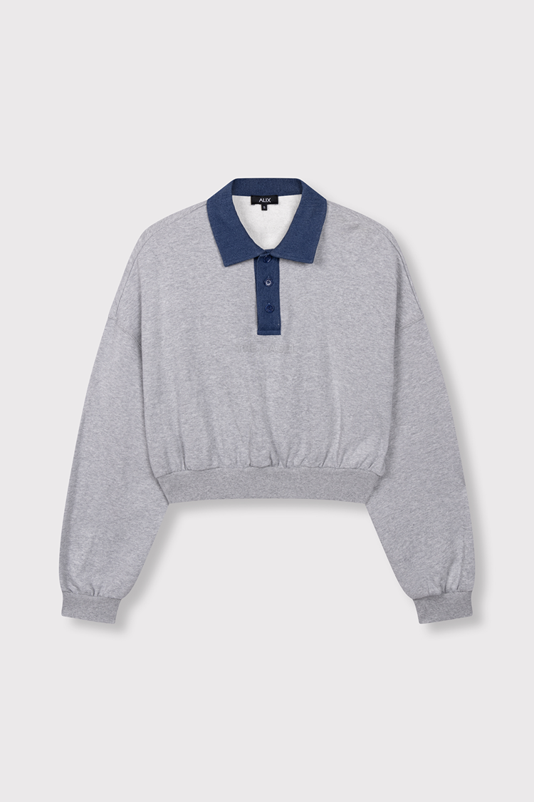 Alix The Label Ladies Knitted Polo Sweater Soft Grey Melange