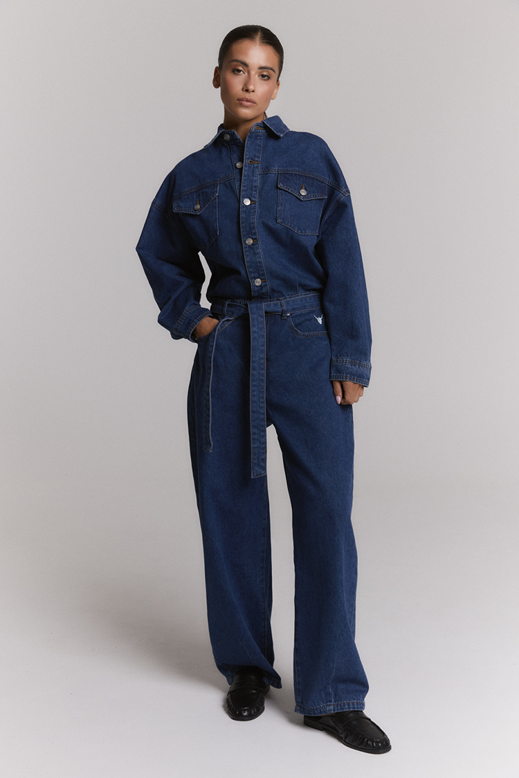Alix The Label Ladies Woven Denim Jumpsuit Mid Denim Blue