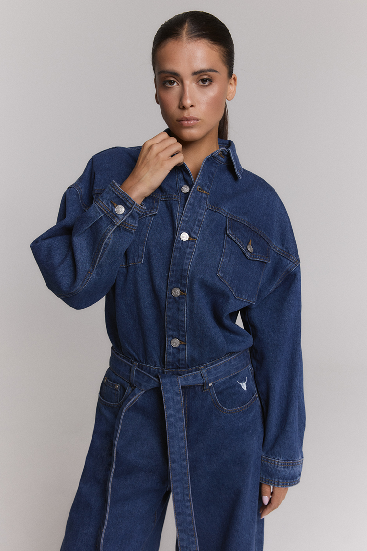 Alix The Label Ladies Woven Denim Jumpsuit Mid Denim Blue