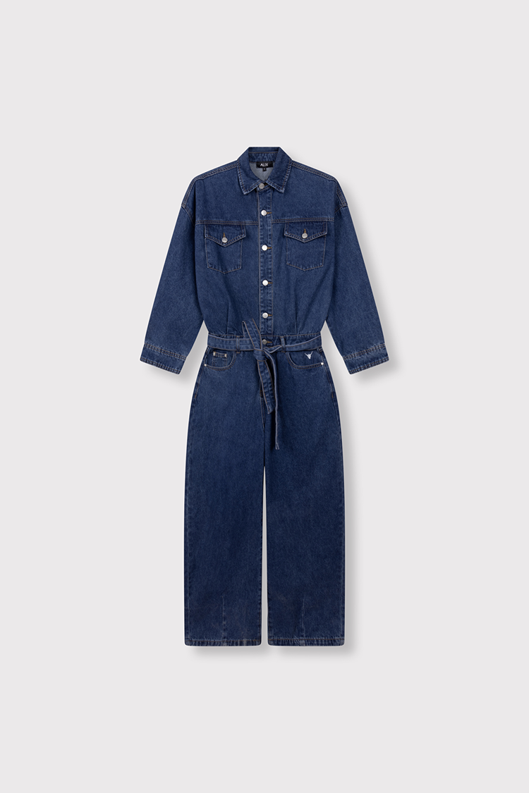 Alix The Label Ladies Woven Denim Jumpsuit Mid Denim Blue