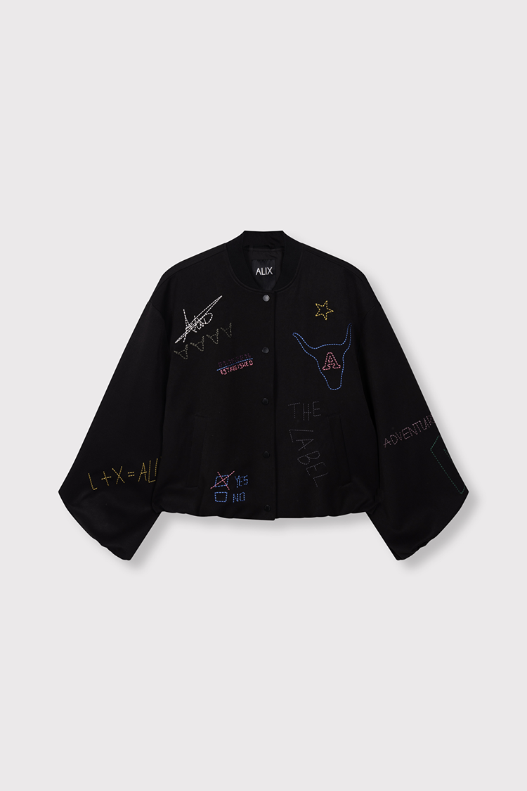Alix The Label Ladies Woven Artwork Bomber Black