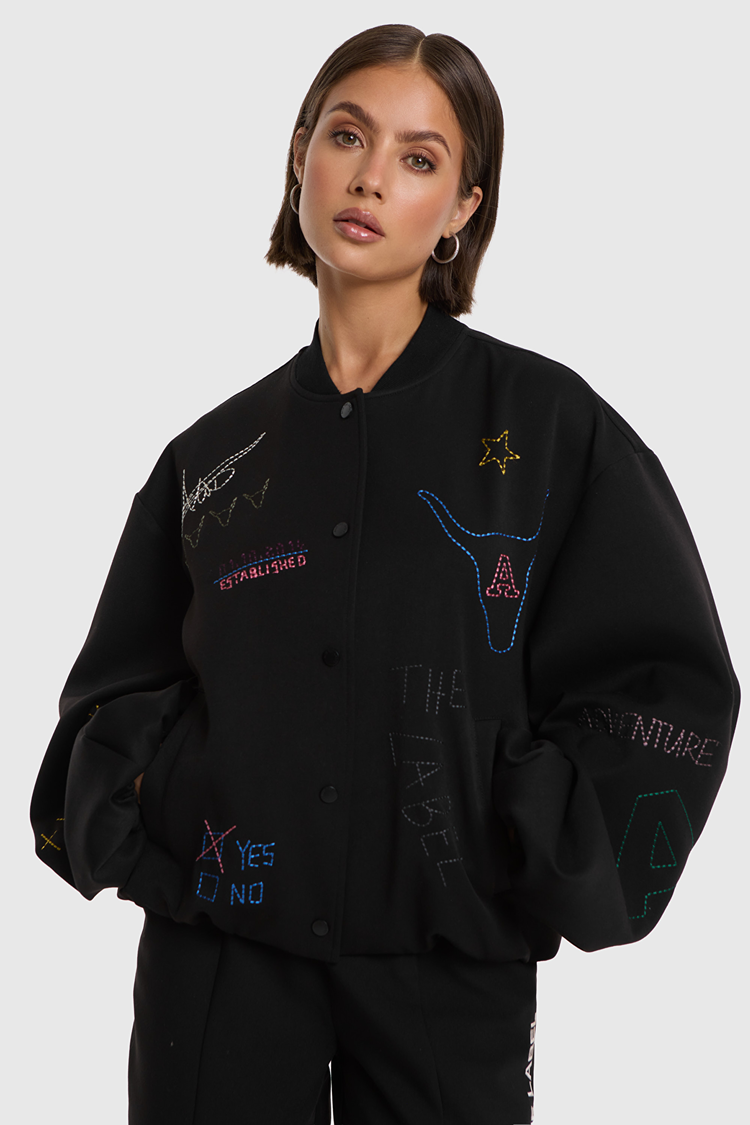 Alix The Label Ladies Woven Artwork Bomber Black