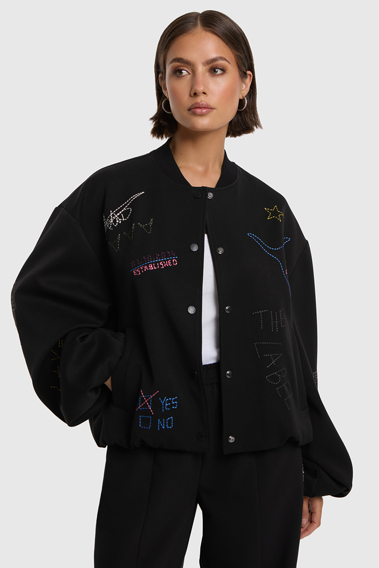 Alix The Label Ladies Woven Artwork Bomber Black