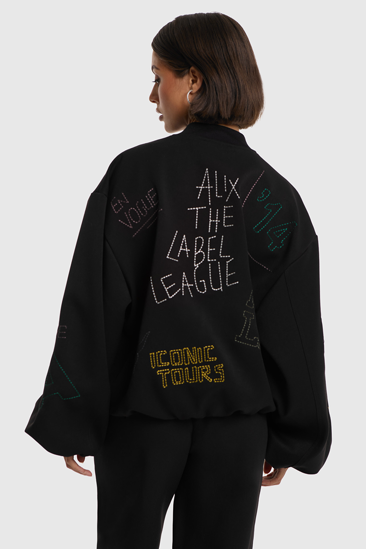 Alix The Label Ladies Woven Artwork Bomber Black