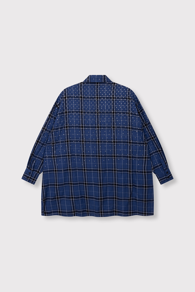 Alix The Label Ladies Woven Studded Check Blouse Dress Dark Blue