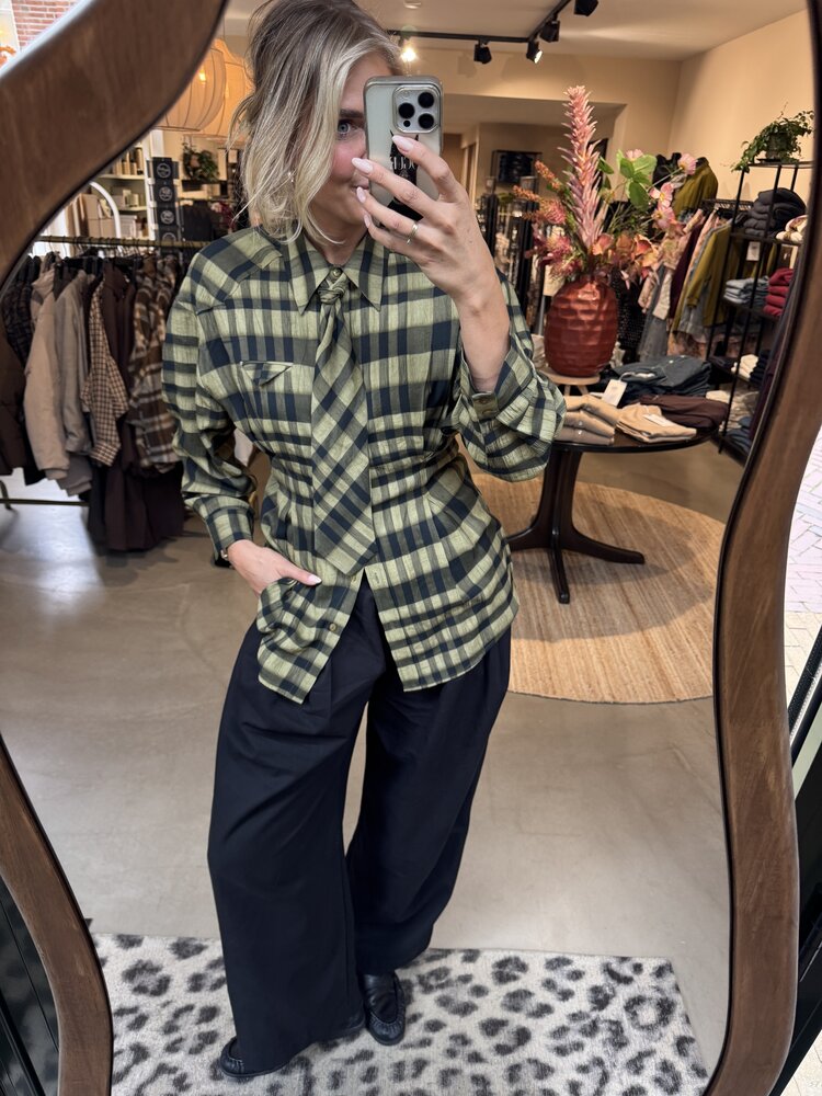 Co'Couture KyelCC Check Tie Pleat Shirt Army