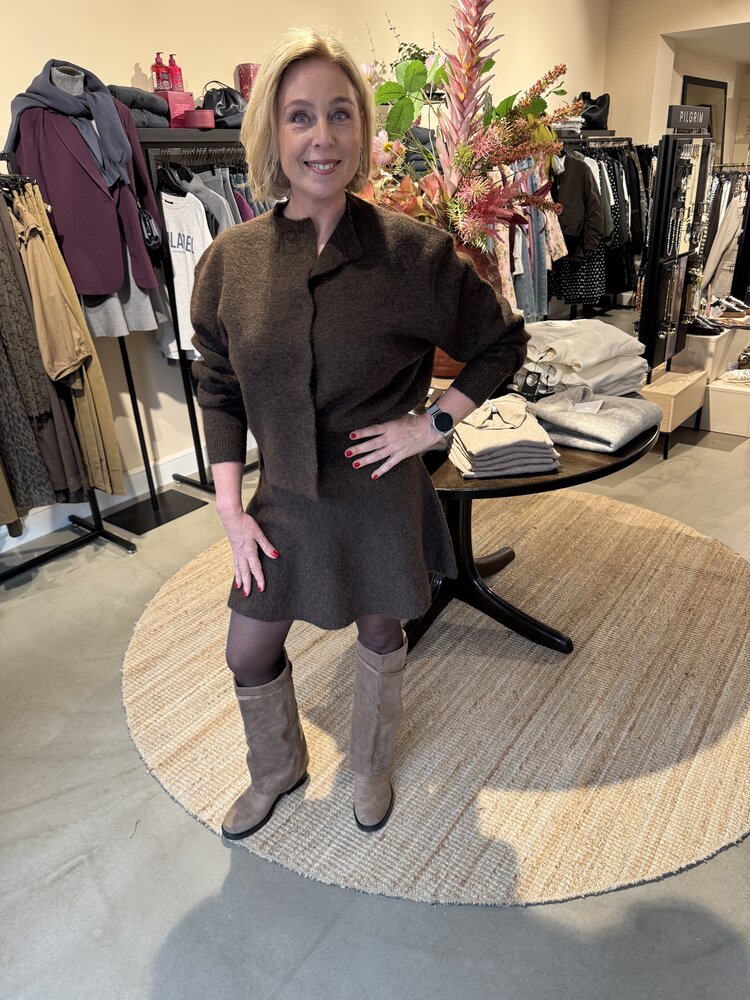 Neo Noir Renate Fluffy Knit Skirt Brown Melange