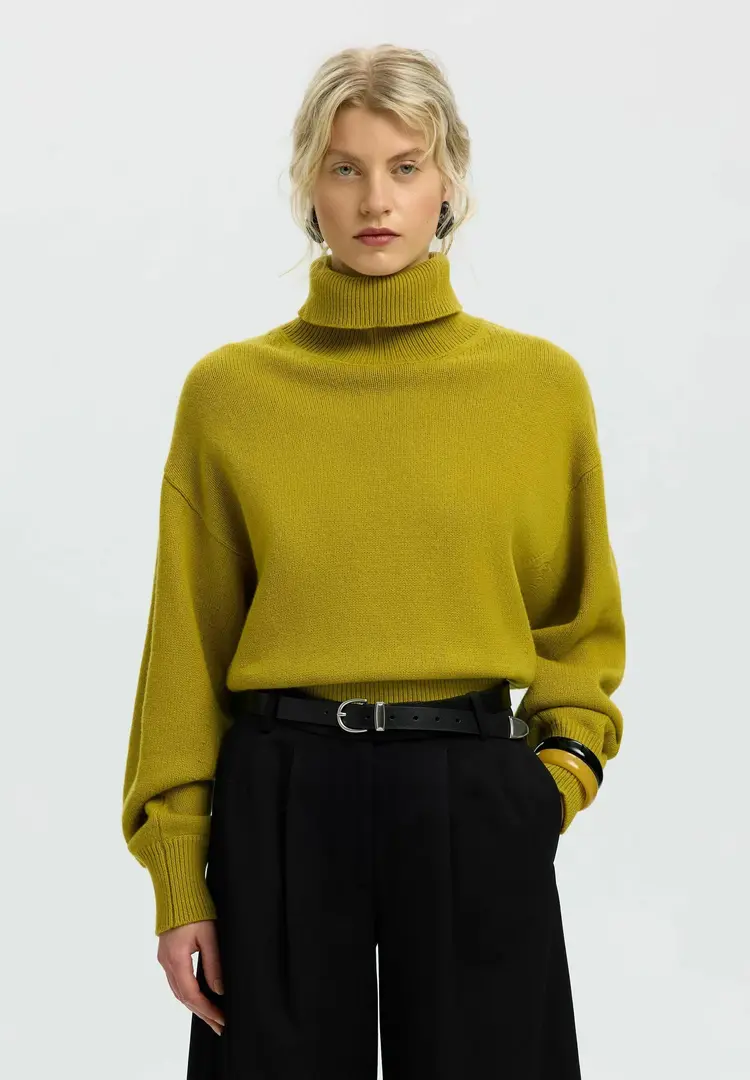 Selected Femme Wellie LS Knit Roll Neck Avocado Oil