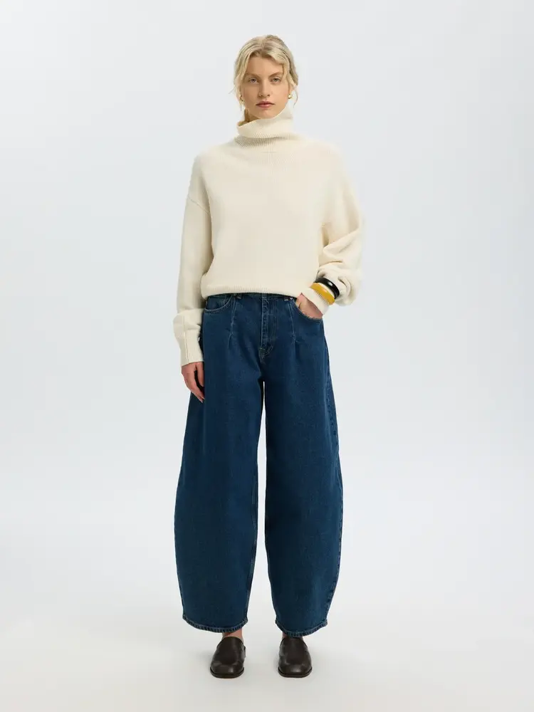 Selected Femme Barrel Loose Nanet Mid Blue HW Jeans Medium Blue Denim