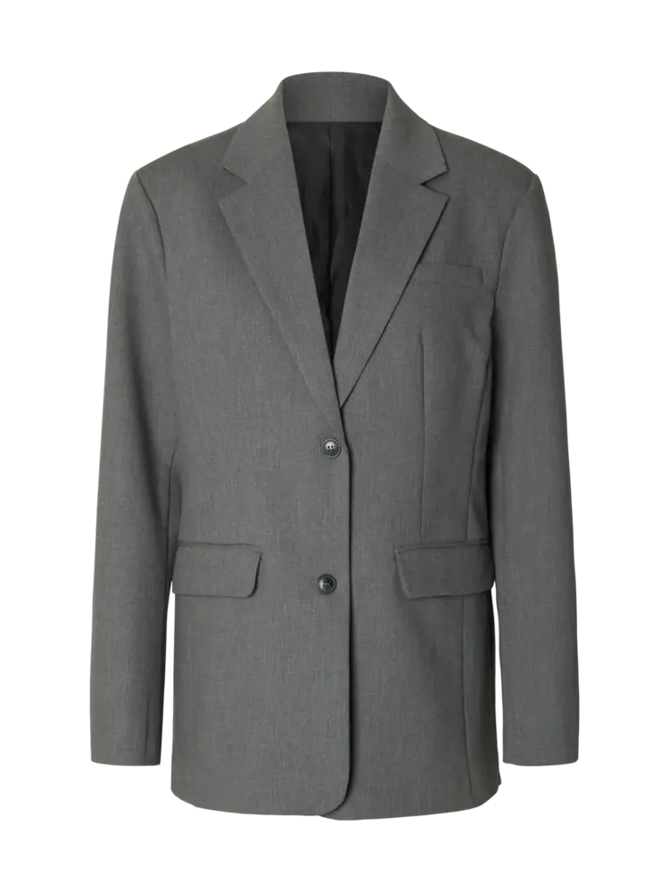 Selected Femme Oversized Mara Wool Blend Blazer Grey Melange