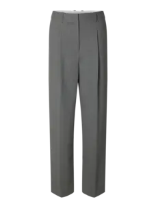 Selected Femme Wide Mara Wool Blend HW Pant Grey Melange